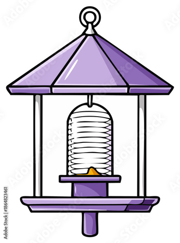 Cartoon illustration of a hanging purple bird feeder for garden birds