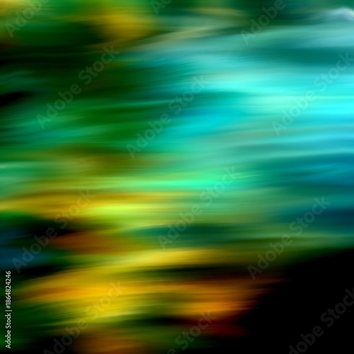 Abstract blurred motion background featuring vibrant green turquoise and orange light streaks with artistic brush strokes and dark shadows perfect for modern graphic design landing pages and creative 
