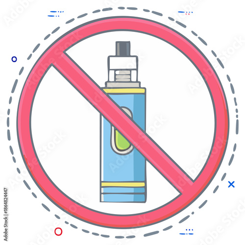 No vaping prohibition symbol with a stylized vaporizer device inside a red circle