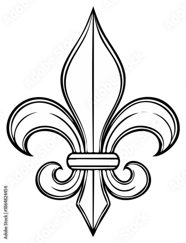 Elegant Fleur de Lis Symbol in Black and White Outline Detail