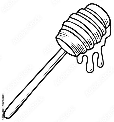 Honey dipper dripping sweet honey line art illustration for projects and print