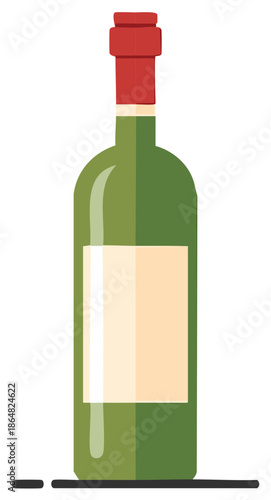Minimalist flat design illustration of a green wine bottle with a blank label