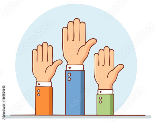 Diverse Hands Raised Upward in Participation or Voting Concept Illustration