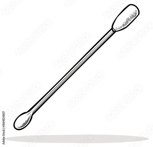 Hand Drawn Illustration of a Cotton Swab with a Long Handle and Oval Shaped Tip