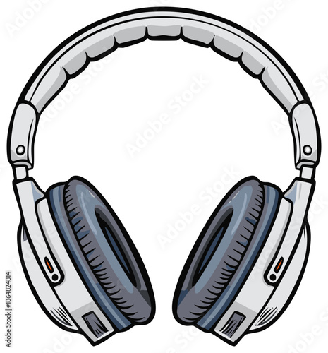 Cartoon style vector illustration of modern grey over ear audio headphones
