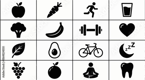 set of health and wellness icons with transparent background