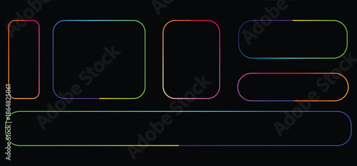 Neon button shapes on black background for modern design.
