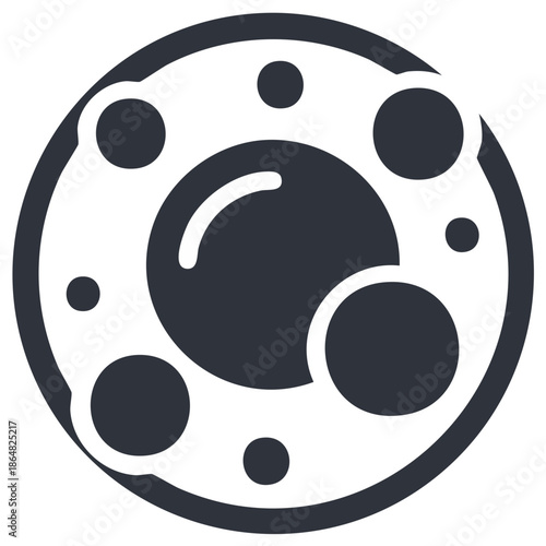 Abstract dark planet with orbiting satellites and reflective surface icon graphic