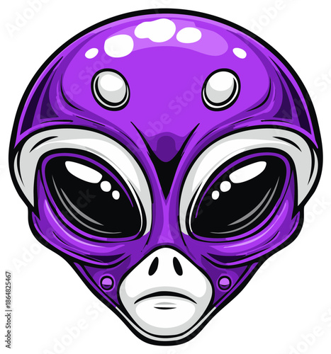 Animated Purple Alien Face with Large Eyes and Headlights Detailed Extraterrestrial Creature Graphic Art
