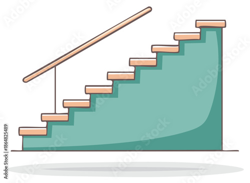Simple cartoon illustration of a flight of stairs with a handrail
