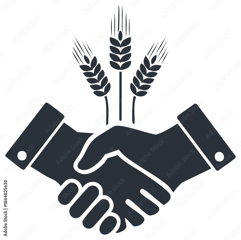 Obraz premium Agricultural partnership concept showing a handshake and three wheat plants