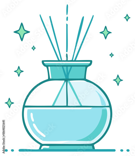 Aromatherapy reed diffuser with sparkling essential oil cartoon vector icon