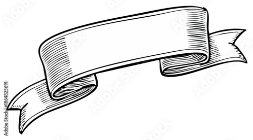Elegant black and white vintage style ribbon banner illustration with blank space ideal for text or graphic design element