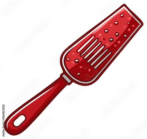 Vector illustration of a red slotted spatula kitchen utensil for cooking and flipping