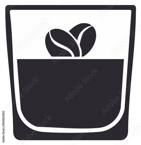 Simple graphic icon of two coffee beans floating in a dark drink glass