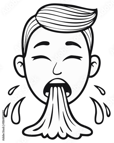 Person Vomiting Or Throwing Up In A Stylized Line Art Illustration