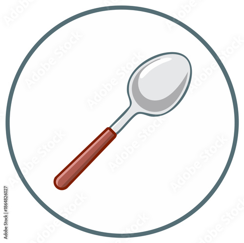 Illustration of a Cooking Spoon with a brown handle Inside of a Circle.