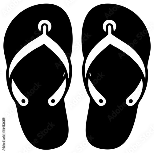 Minimalist black and white vector icon of a pair of summer beach sandals