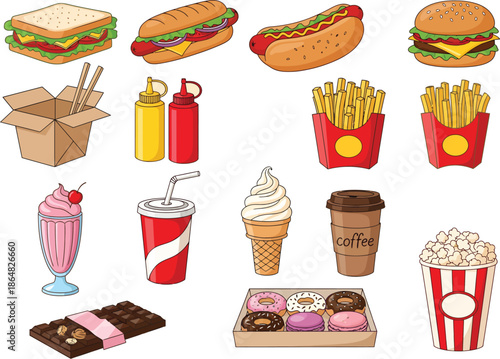 Collection of popular fast food and snack items