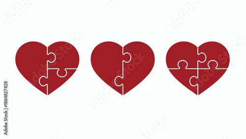 Three puzzle hearts fitting together in a symbol of love and unity