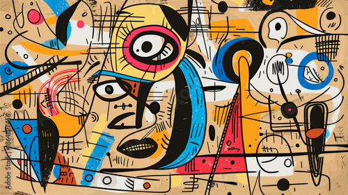 クレヨンとフェルトペンで描かれた子供らしい落書きイラスト