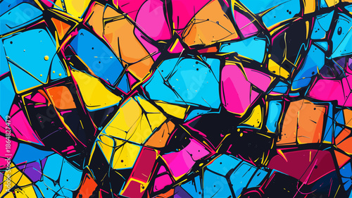 多彩なひび割れ模様が広がるカラフルな抽象的デザイン