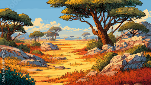 アフリカのサバンナの背景イラスト