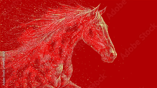 赤い背景と深紅の馬のイラスト