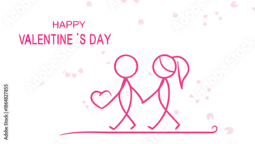 Couple walking together on Valentine's Day with heart symbol