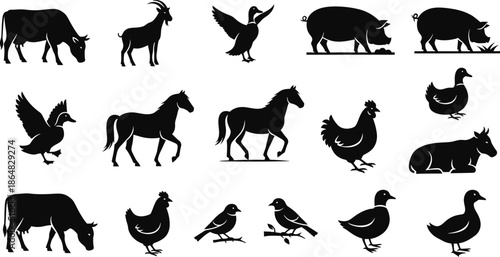 Collection of animal silhouettes featuring farm and wild animals