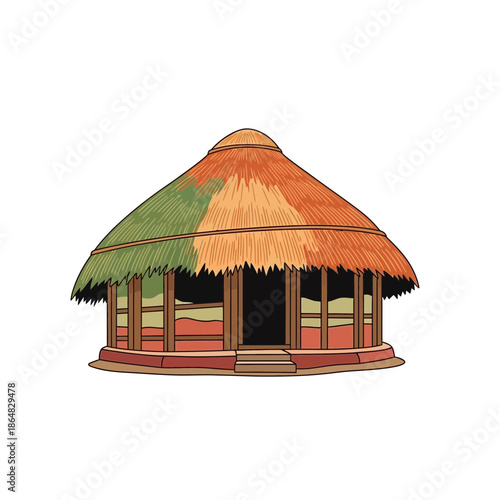 Traditional thatched hut with wooden structure