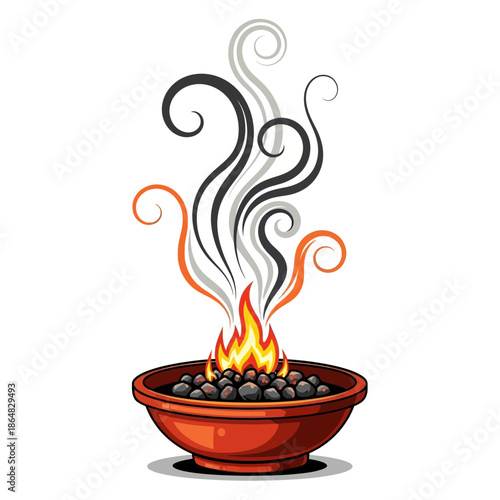 Fire bowl with flames and smoke