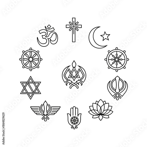 Collection of religious symbols from different faiths