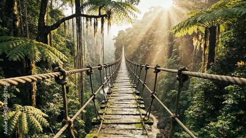 Suspension Bridge in Lush Forest.