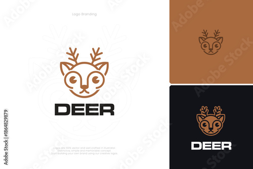 Minimal Line Art Wild Deer Head Logo