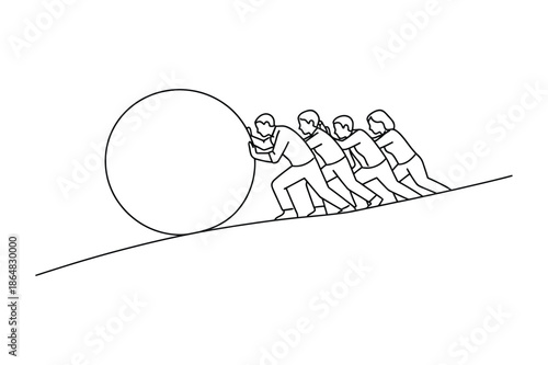 Teamwork Pushing Heavy Ball Uphill