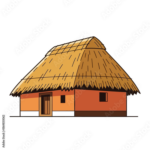 Traditional thatched roof cottage illustration