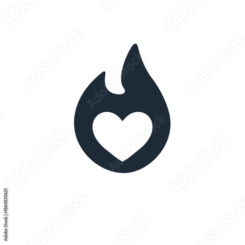 Heart burning in flame. Human emotion, passion, love. Vector linear icons illustration isolated on white background.