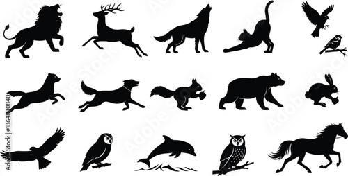 Collection of animal silhouettes in various poses