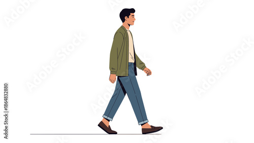 Casual young man walking with confidence dressed in modern streetwear style