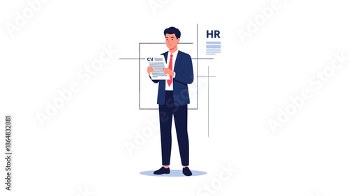 Professional Businessman Reviewing HR Document and CV in Office Setting