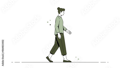 Minimalistic Illustration of a Woman Walking with a Casual Style and Calm Expression