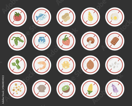 Allergen warning set in scandinavian style featuring food restriction symbols allergy intolerance labels information packaging nutrition communication public health