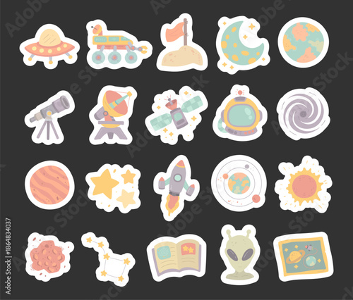 Astronomy set in scandinavian style exploring diverse celestial objects for scientific observation across cosmic phenomena within imaginative educational research discovery creative designs projects