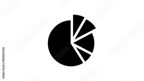 A black pie chart with sections on a white background