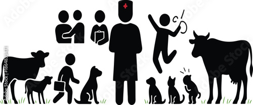 Silhouette collage of family, pets and community lifePrint