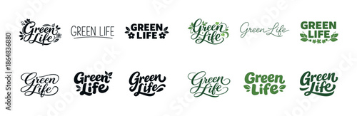Green life logo collection in various typography styles