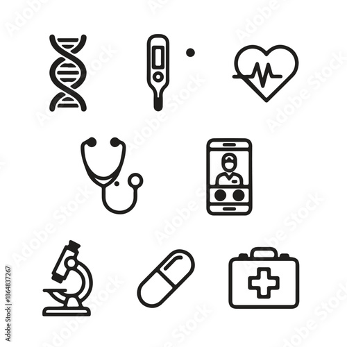 Medical Icons Collection: A curated collection of essential medical icons, meticulously designed to represent various healthcare concepts.