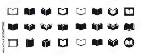 Collection of book icons set in various styles and designs
