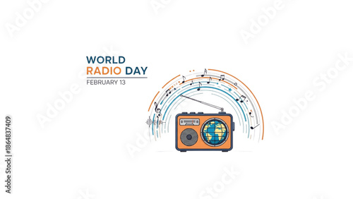 world radio day orange retro globe